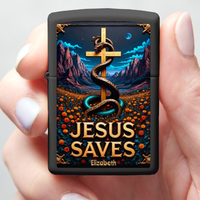 Spiritual Keepsake: Cross & Serpent Moonlit Valley Zippo Lighter (In Hand)