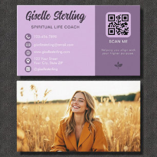 Spiritual Life Coach Lavender QR Code Photo Business Card