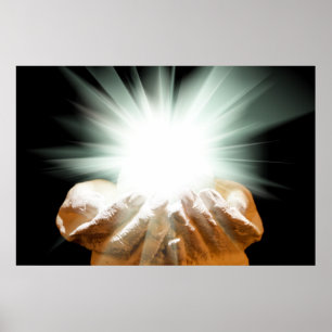 Spiritual light in cupped hands poster