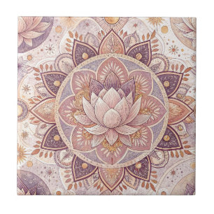 Spiritual Lotus Flower - Floral Mandala Pattern Ceramic Tile
