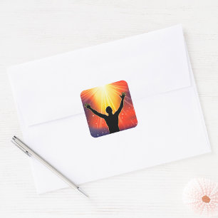 Spiritual Man Silhouette Raising Arms Square Sticker