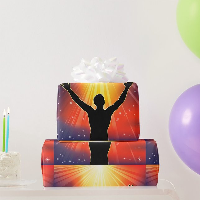 Spiritual Man Silhouette Raising Arms Wrapping Paper (Creator Uploaded)