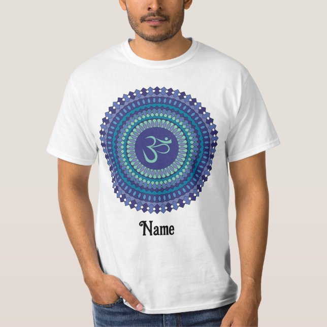 Spiritual Mandala Om Purple Aqua Blue Customized T-Shirt (Front)