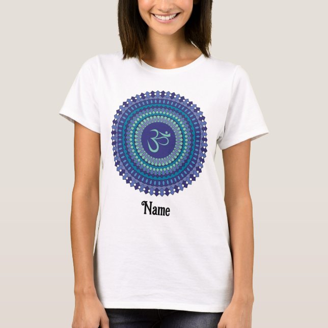 Spiritual Mandala Om Purple Aqua Blue Customized T-Shirt (Front)