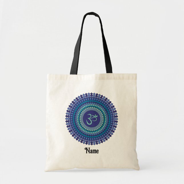 Spiritual Mandala Om Purple Aqua Blue Customized Tote Bag (Front)
