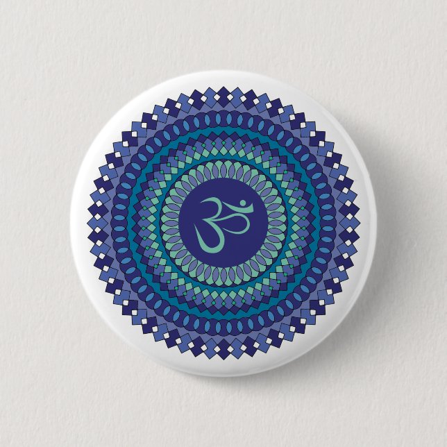 Spiritual Mandala Om Purple Aqua Blue Kaleidoscope Button (Front)