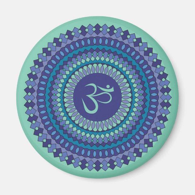 Spiritual Mandala Om Purple Aqua Blue Kaleidoscope Magnet (Front)