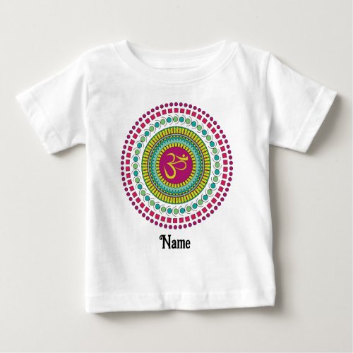 Spiritual Mandala Om Symbol Pink Green Customized Baby T_Shirt
