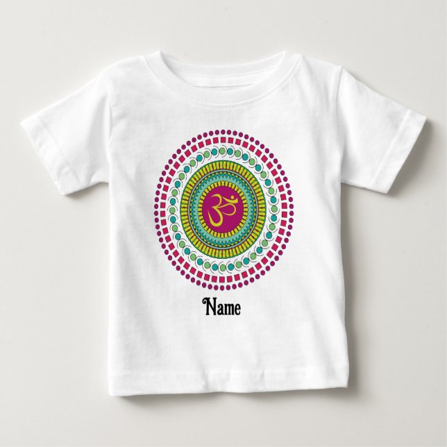 Spiritual Mandala Om Symbol Pink Green Customized Baby T-Shirt (Front)
