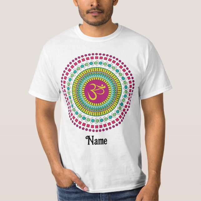 Spiritual Mandala Om Symbol Pink Green Customized T-Shirt (Front)