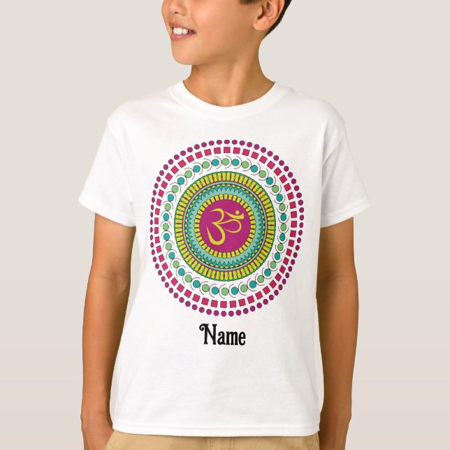 Spiritual Mandala Om Symbol Pink Green Customized T-Shirt (Front)