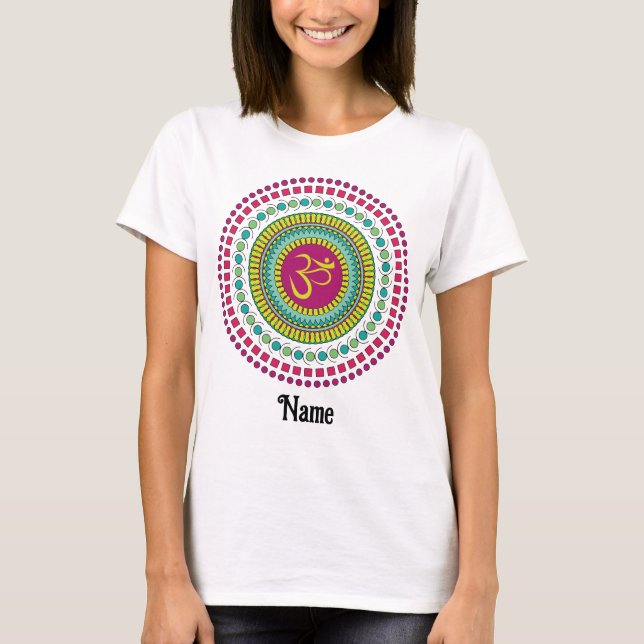 Spiritual Mandala Om Symbol Pink Green Customized T-Shirt (Front)