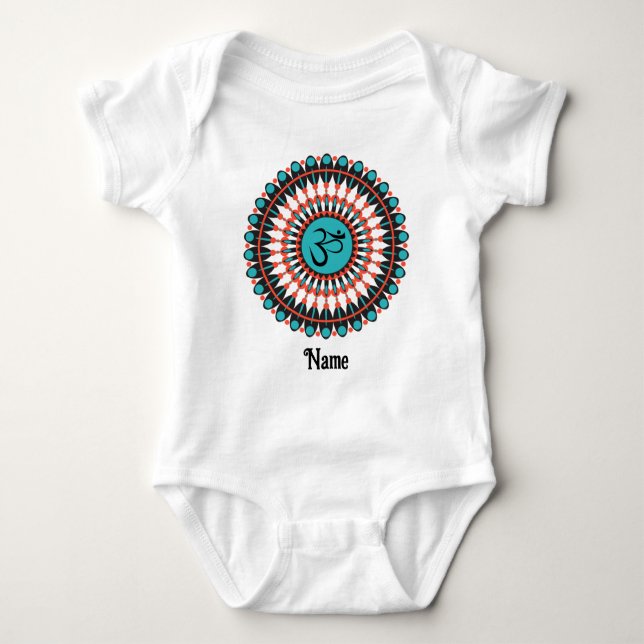 Spiritual Mandala Om Symbol Turquoise Customized Baby Bodysuit (Front)