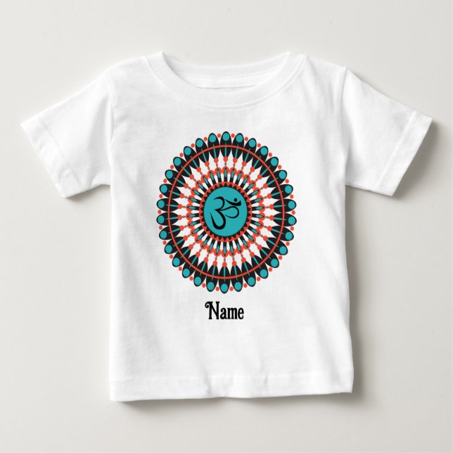 Spiritual Mandala Om Symbol Turquoise Customized Baby T-Shirt (Front)