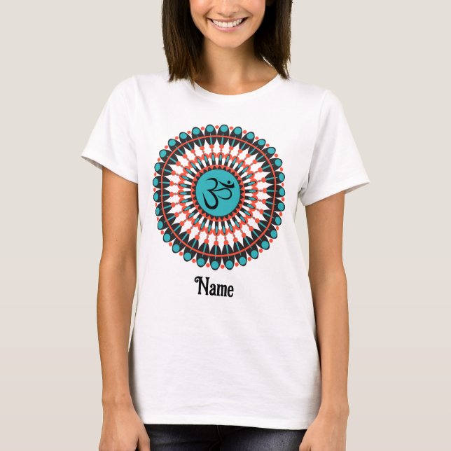 Spiritual Mandala Om Symbol Turquoise Customized T-Shirt (Front)