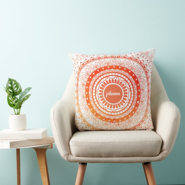 Spiritual Mandala Orange Yellow Personalized Throw Pillow (Chair)