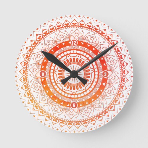 Spiritual Mandala Orange Yellow Round Clock