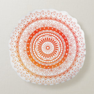 Spiritual Mandala Orange Yellow Round Pillow