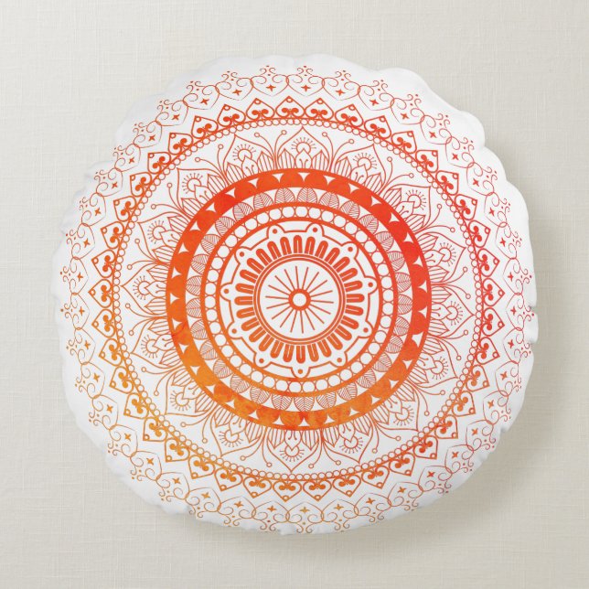 Spiritual Mandala Orange Yellow Round Pillow (Front)