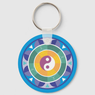 Spiritual Mandala Rainbow Colors Chinese Yin Yang Keychain