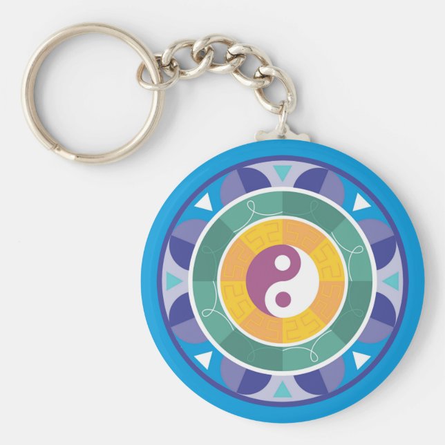 Spiritual Mandala Rainbow Colors Chinese Yin Yang Keychain (Front)