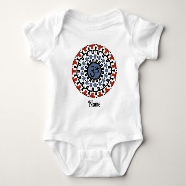 Spiritual Mandala Yoga Om Blue Rust Customized Baby Bodysuit (Front)