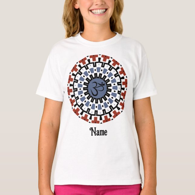 Spiritual Mandala Yoga Om Blue Rust Customized T-Shirt (Front)