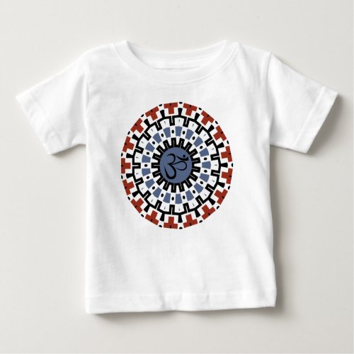 Spiritual Mandala Yoga Om Blue Rust Kaleidoscope Baby T_Shirt