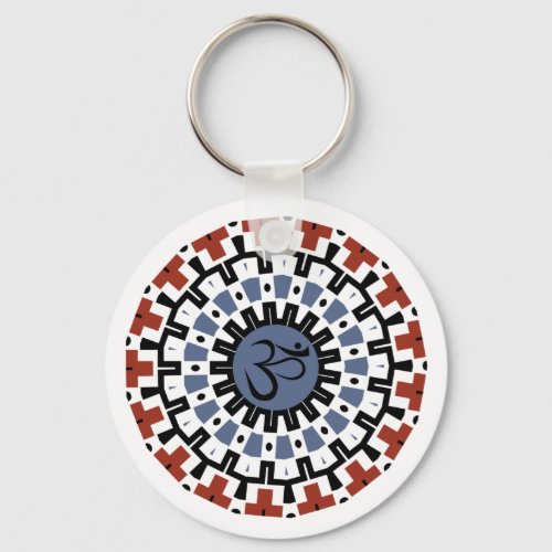 Spiritual Mandala Yoga Om Blue Rust Kaleidoscope Keychain