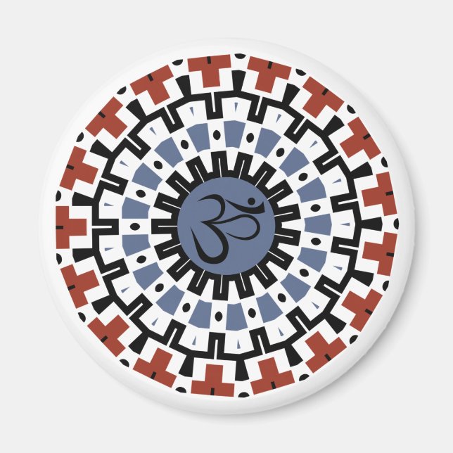 Spiritual Mandala Yoga Om Blue Rust Kaleidoscope Magnet (Front)