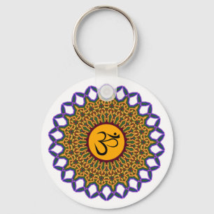 Spiritual Mandala Yoga Om Peacock Kaleidoscope Keychain