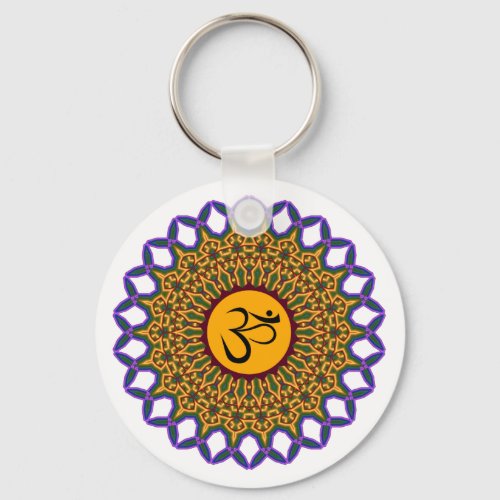 Spiritual Mandala Yoga Om Peacock Kaleidoscope Keychain