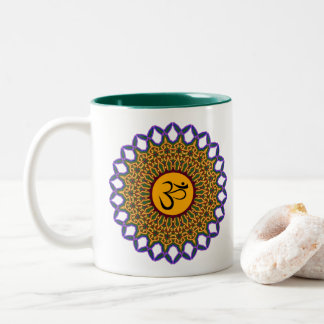 Spiritual Mandala Yoga Om Peacock Kaleidoscope Two-Tone Coffee Mug