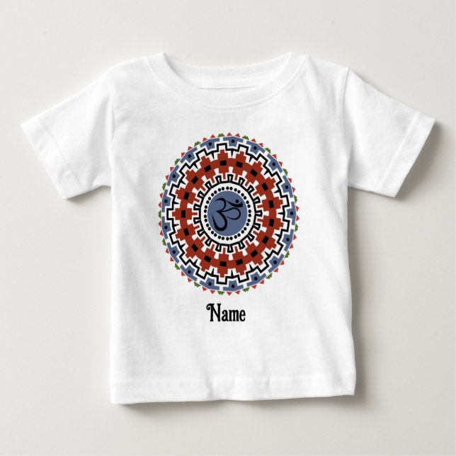 Spiritual Mandala Yoga Om Rust Blue Customized Baby T-Shirt (Front)