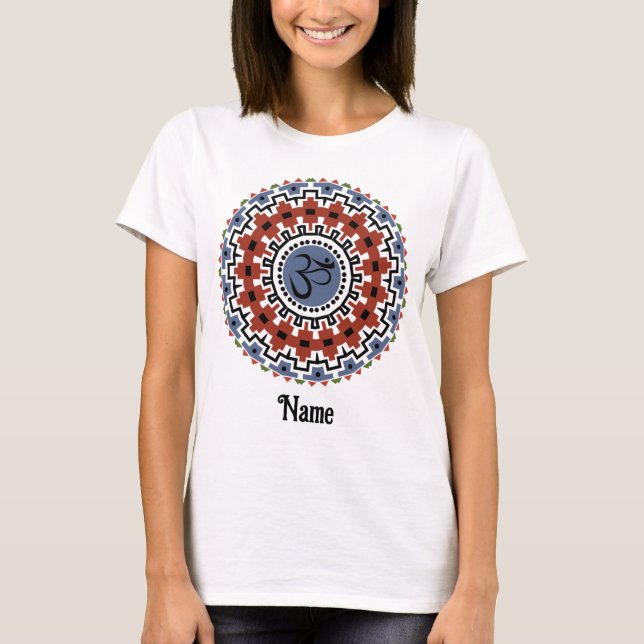 Spiritual Mandala Yoga Om Rust Blue Customized T-Shirt (Front)