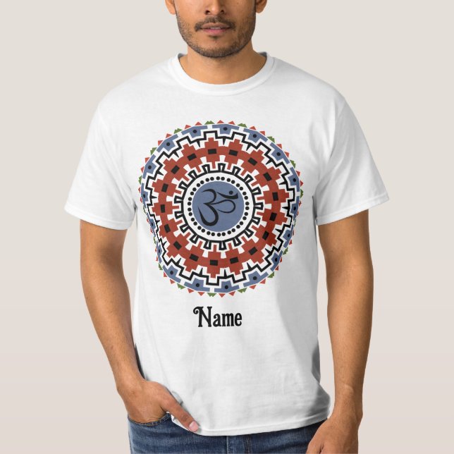 Spiritual Mandala Yoga Om Rust Blue Customized T-Shirt (Front)