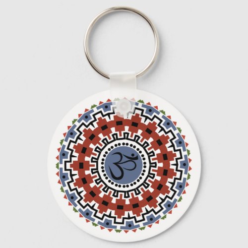 Spiritual Mandala Yoga Om Rust Blue Kaleidoscope Keychain