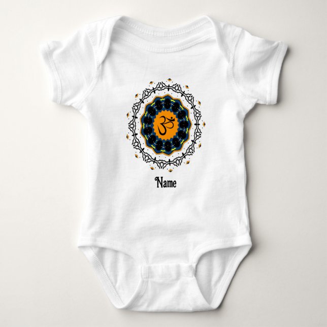 Spiritual Mandala Yoga Om Symbol Blue Customized Baby Bodysuit (Front)