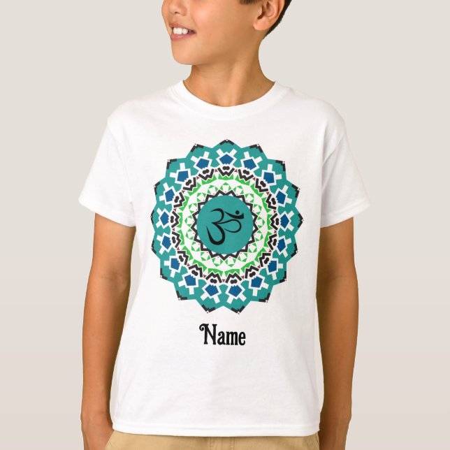 Spiritual Mandala Yoga Om Symbol Blue Customized T-Shirt (Front)