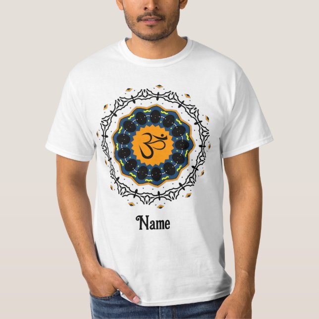 Spiritual Mandala Yoga Om Symbol Blue Customized T-Shirt (Front)