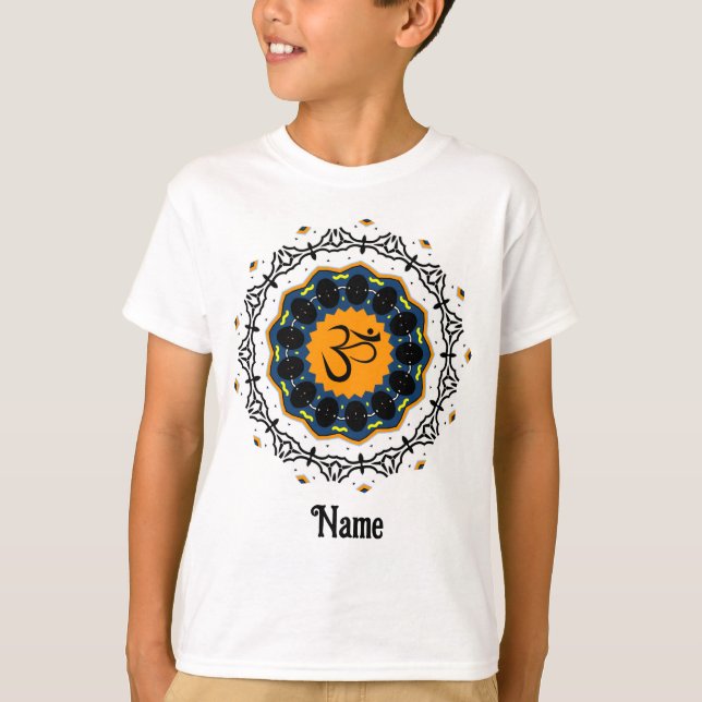 Spiritual Mandala Yoga Om Symbol Blue Customized T-Shirt (Front)