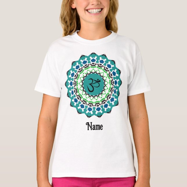Spiritual Mandala Yoga Om Symbol Blue Customized T-Shirt (Front)
