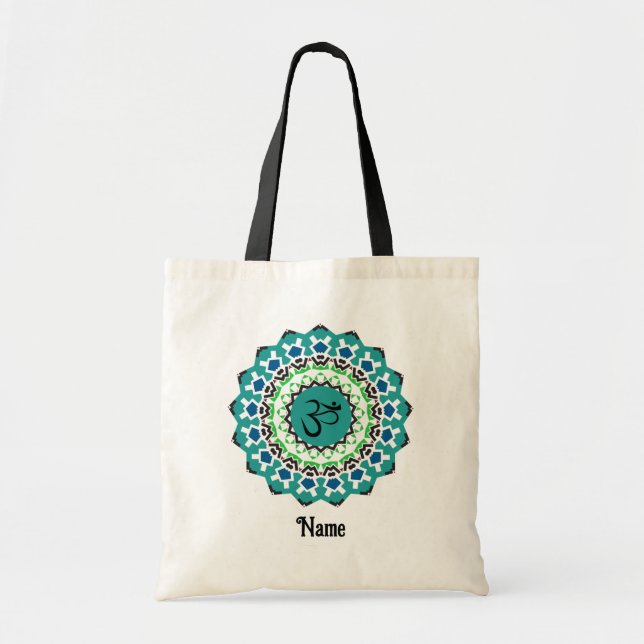Spiritual Mandala Yoga Om Symbol Blue Customized Tote Bag (Front)