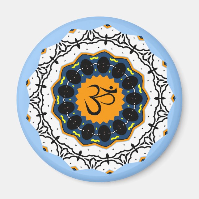 Spiritual Mandala Yoga Om Symbol Blue Geometric Magnet (Front)