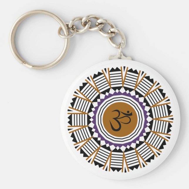 Spiritual Mandala Yoga Om Symbol Geometric Design Keychain (Front)