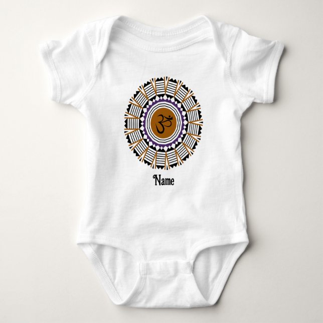 Spiritual Mandala Yoga Om Symbol Purple Customized Baby Bodysuit (Front)