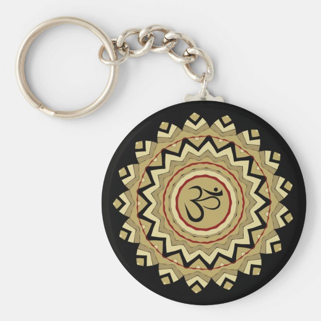 Spiritual Mandala Yoga Om Symbol Retro Geometric Keychain (Front)