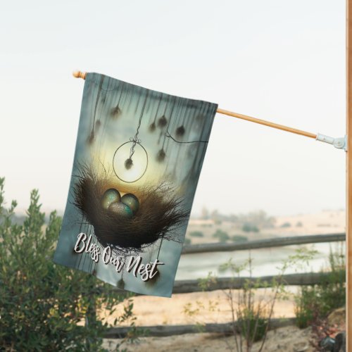 Spiritual Manifesting Bless Our Nest Bird House Flag