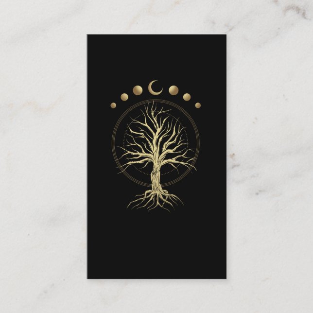 Spiritual Moon Tree Astronomy Crescent Business Card (Front)