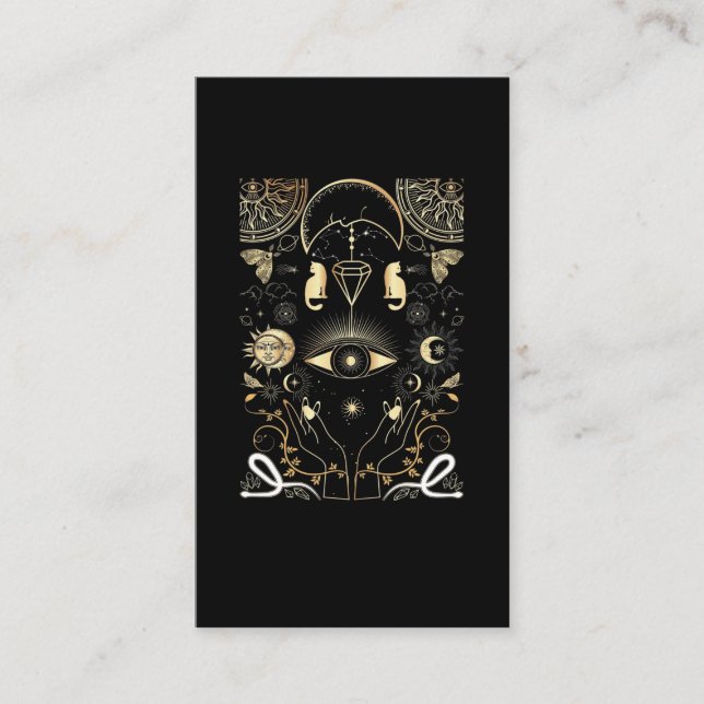 Spiritual Nature Moon Astrology Sun Stars Cat Business Card (Front)